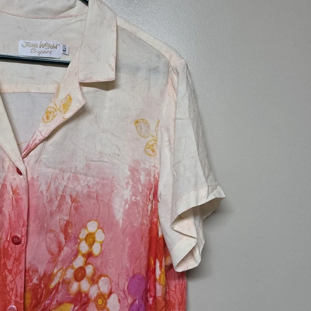 Jams World 50th Anniversary Sundaisy‎ Pink Floral Rayon Camp Shirt USA L